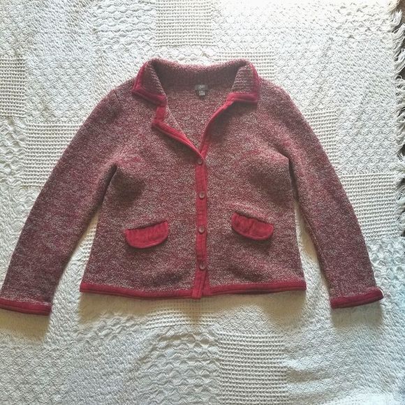 J. Jill Red Merino Wool Blend Sweater Jacket Size Medium - Picture 1 of 7